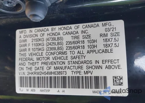 2021 Honda Cr-V Awd Ex z USA, uszkodzony, nr VIN 2HKRW2H54MH638973